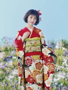 浜辺美波／京都きもの友禅の着物・昭和_商品型番No.1857