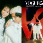 横田真悠と見津賢／LOVE LOGOの前での写真